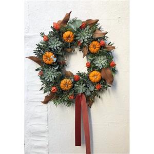 Pumpkin &amp; Succulent Wreath